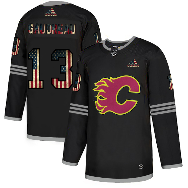 Cheap Calgary Flames 13 Johnny Gaudreau Adidas Men Black USA Flag Limited NHL Jersey